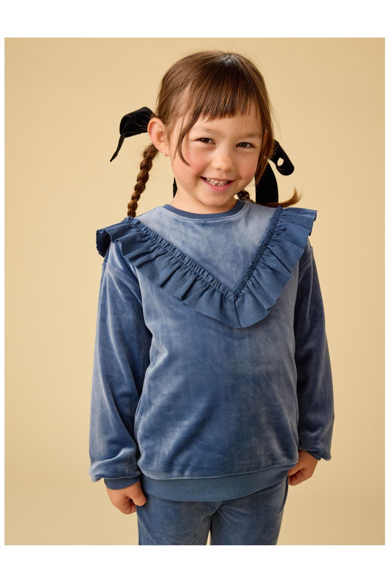 Velour Ruffle Tunic Top, Alternate, color, NAVAL BLUE