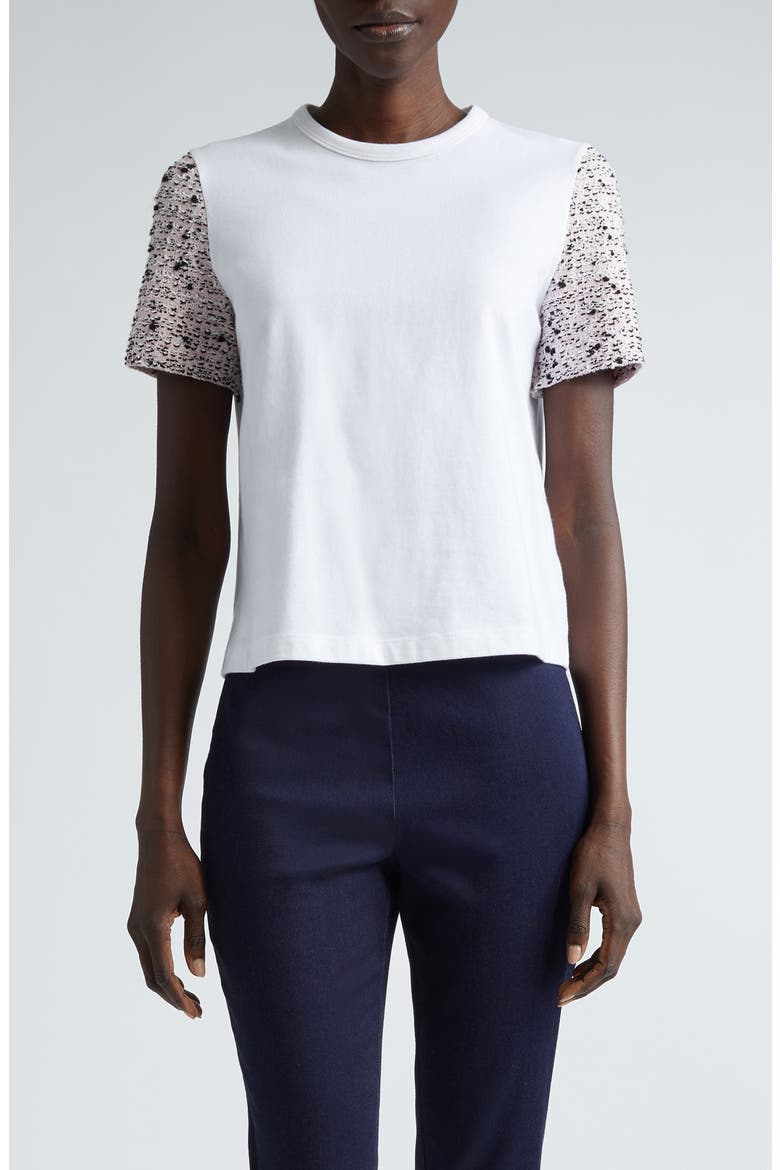 Donna Tweed Sleeve T-Shirt, Main, color, WHITE MULTI