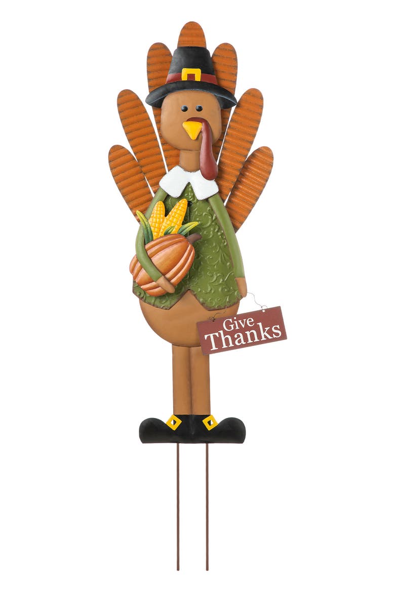 Thanksgiving Metal Turkey Yard Stake Standing Decor or Wall Sign, Main, color, Orange
