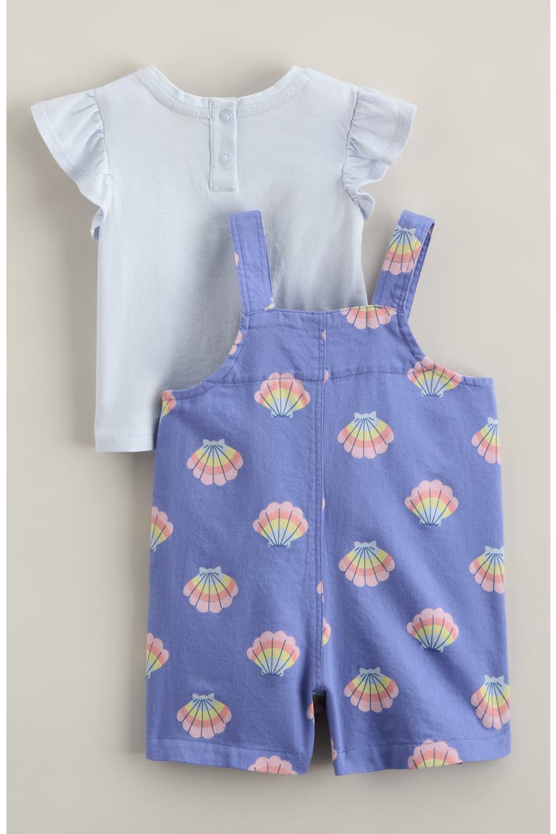 Cotton T-Shirt & Shortalls Set, Alternate, color, BLUE HALOGEN- BLUE SEASHELLS