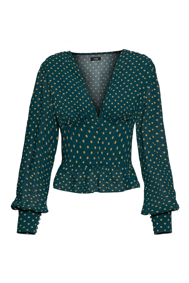 Olivier Button Front Crepe Top, Main, color, FOREST GREEN POLKA DOT