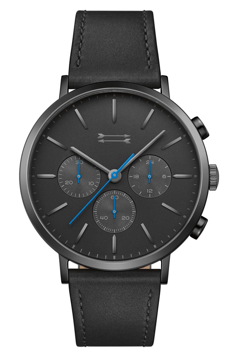 Griffith Leather Strap Watch, 43mm, Main, color, BLACK