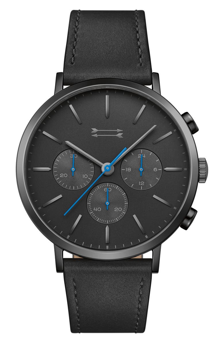 Uri Minkoff Griffith Leather Strap Watch, 43mm, Main, color,