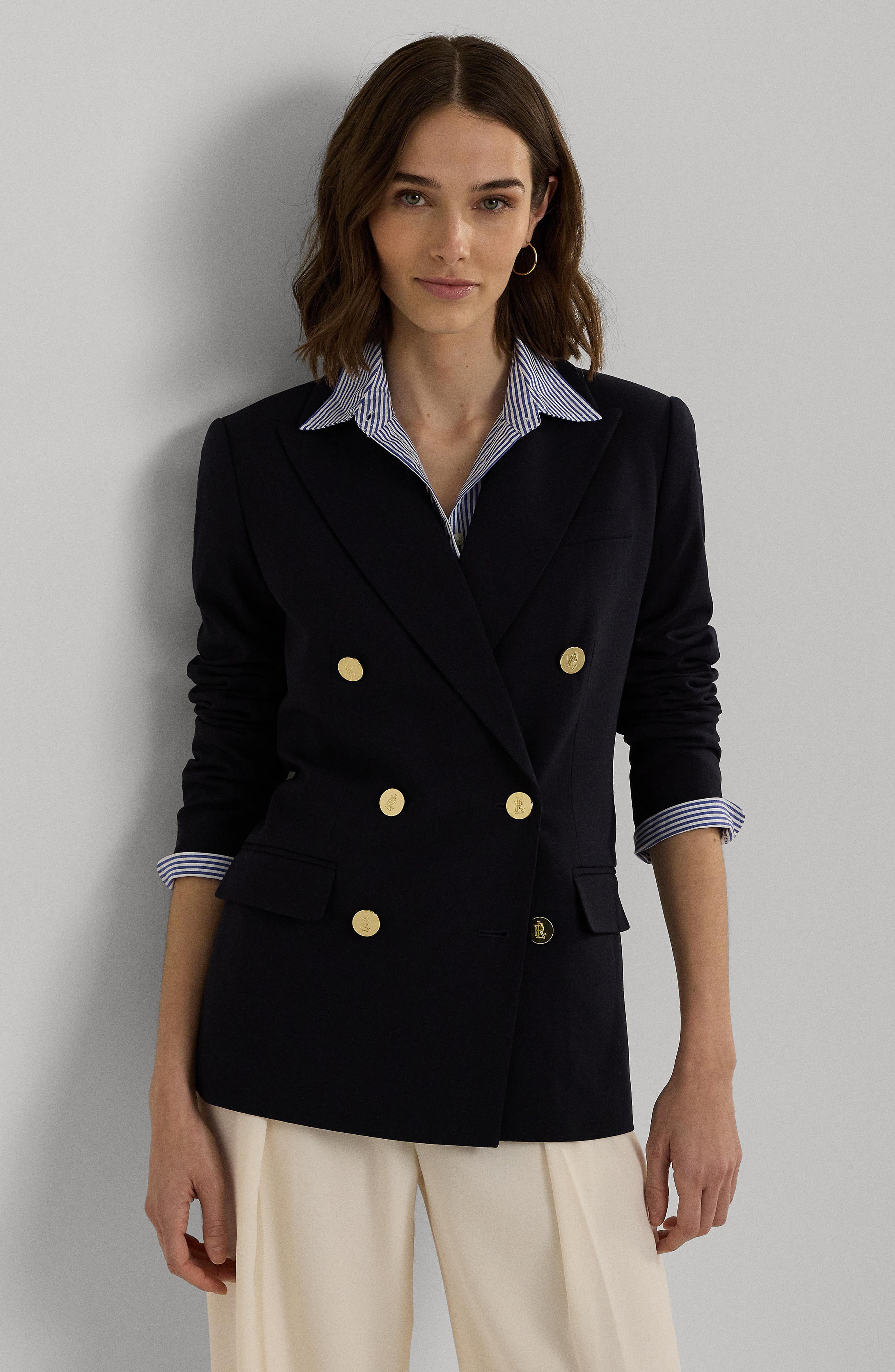 Double Breasted Stretch Wool Crepe Blazer - image 4