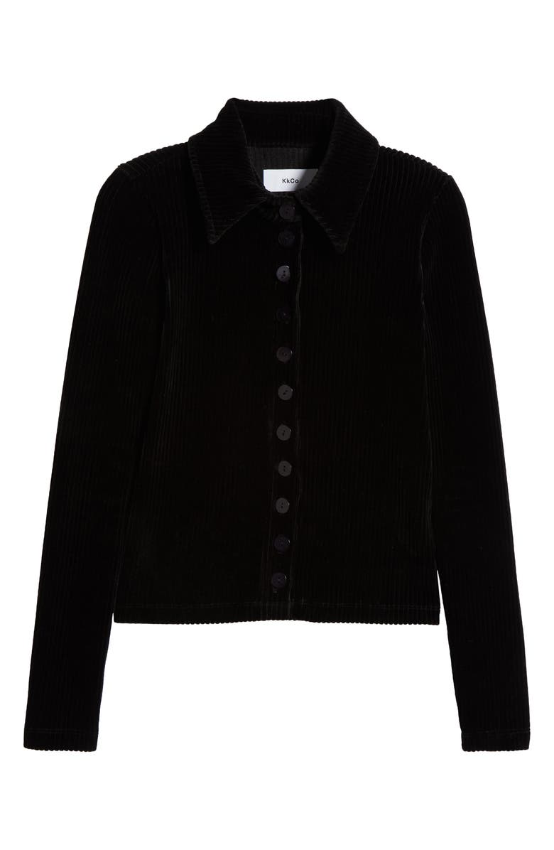 KkCo Scallop Rib Velour Button-Up Shirt, Alternate, color, 