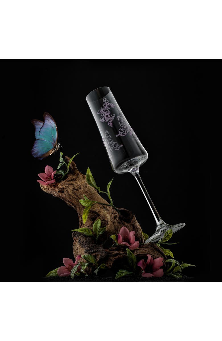 JoyJolt Meadow Butterfly Set of 2 Champagne Flutes, Alternate, color, Multi