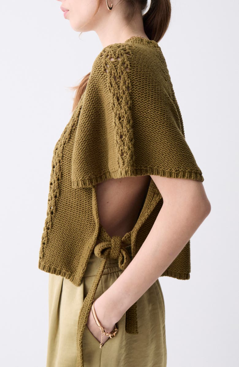 DELUC Dinis Flutter Sleeve Side Tie Sweater, Alternate, color, Army