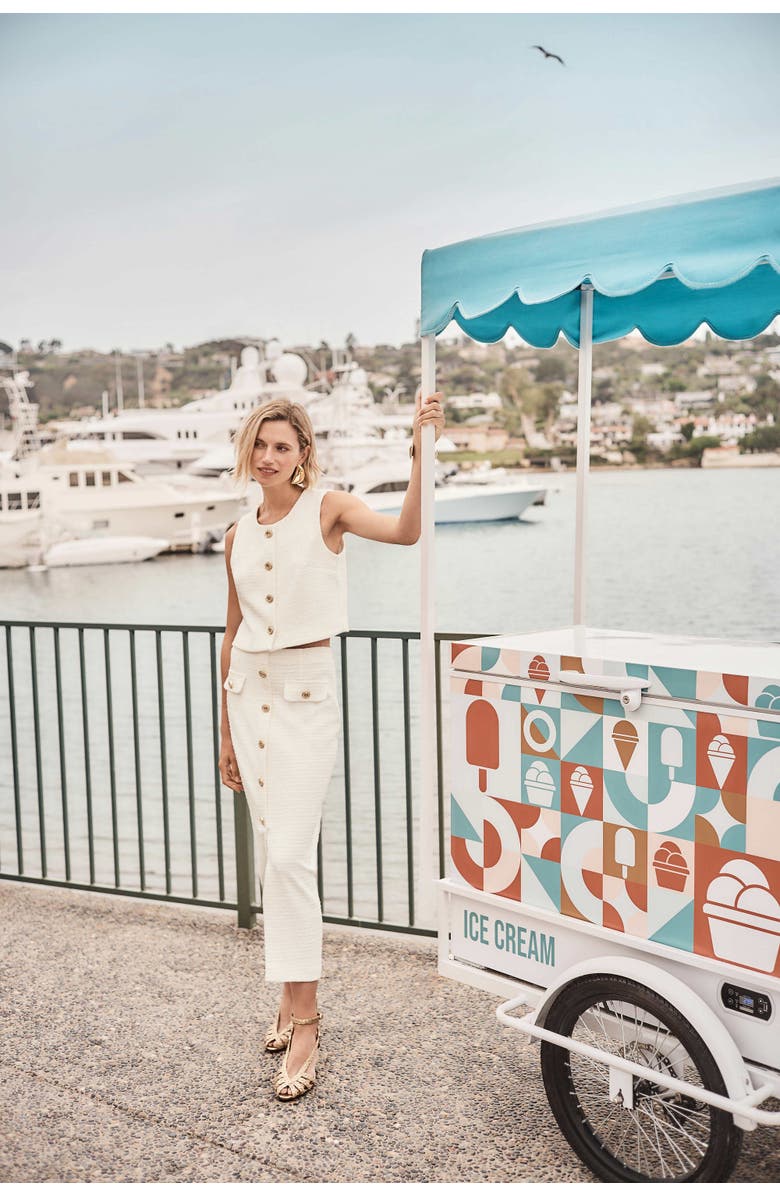 Joseph Ribkoff Bouclé Pencil Skirt With Gold Buttons, Alternate, color, Off-White