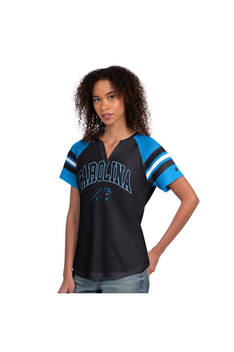 Women's Starter  Black Carolina Panthers Game On Notch Neck Raglan T-Shirt, Main, color, Black