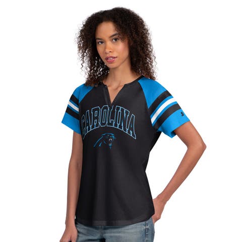 Women's Starter  Black Carolina Panthers Game On Notch Neck Raglan T-Shirt