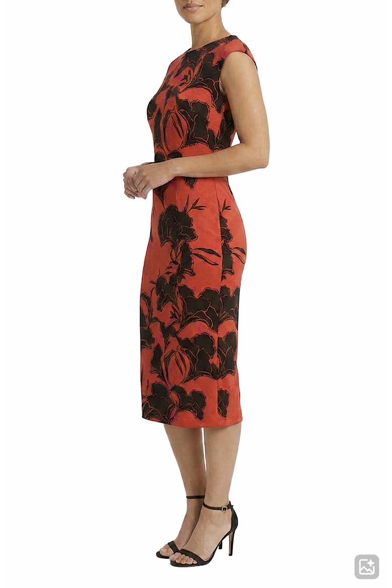 Cap Sleeve Midi Sheath Dress, Alternate, color, BRICK RED/ BLACK