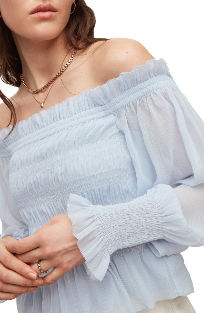 AllSaints Lara Shirred Off-The-Shoulder Peplum Top, Alternate, color,