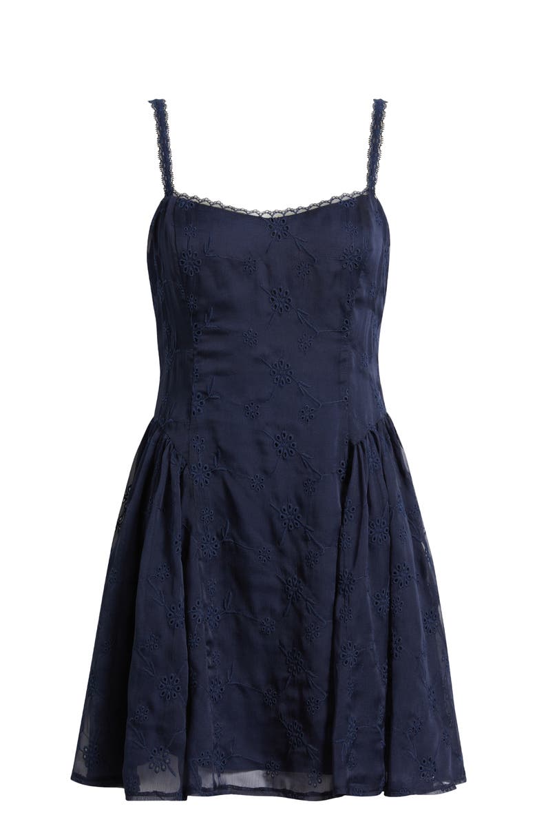 All in Favor Eyelet Lace Fit & Flare Party Dress, Main, color, Navy