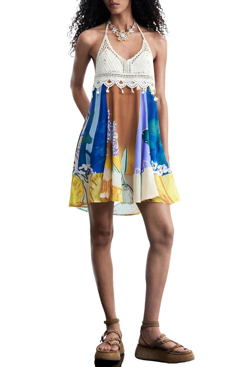 Sleeveless Crochet Minidress, Main, color, MULTI BLUE