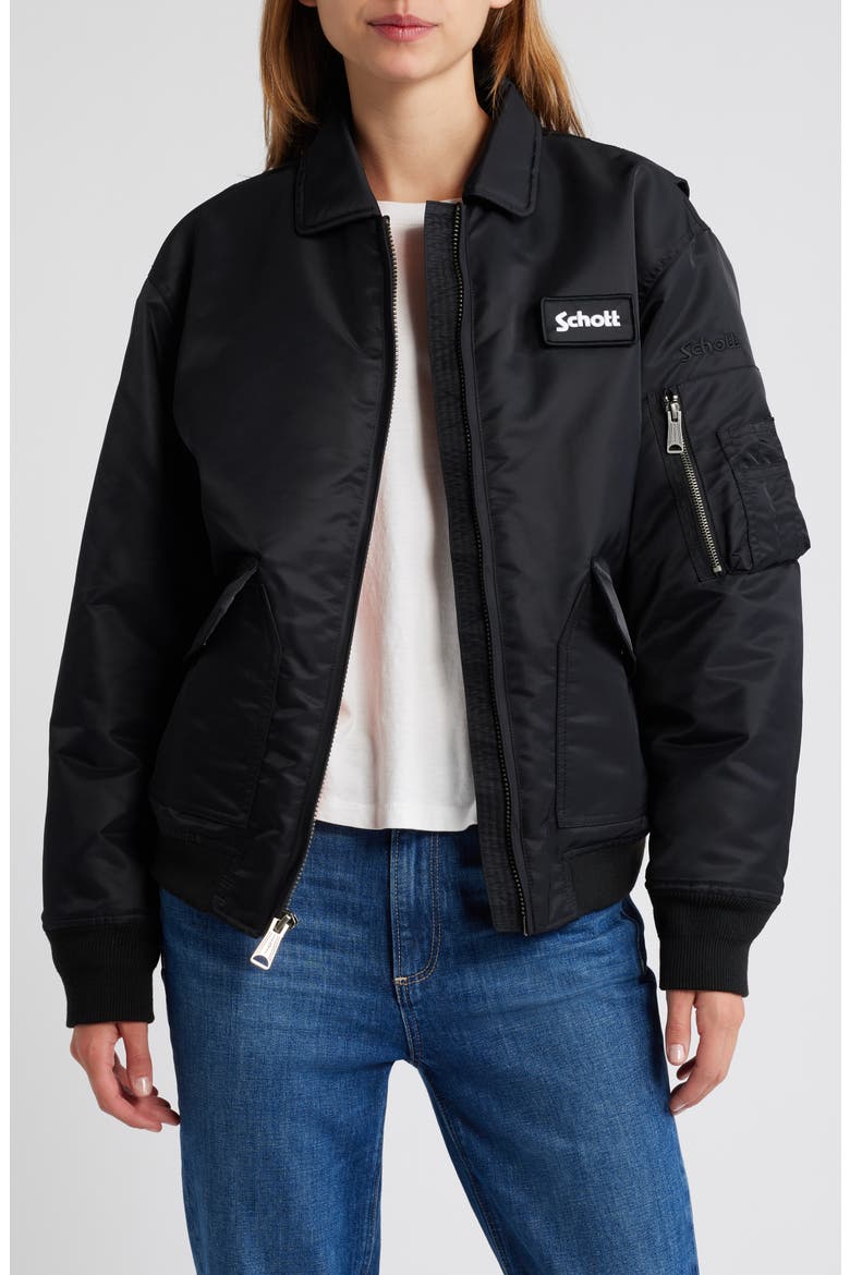 Satin Flight Jacket, Alternate, color, BLACK