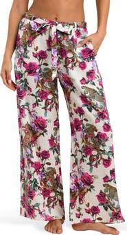 L'AGENCE Geraldine Rose Leopard Linen Cover-Up Pants