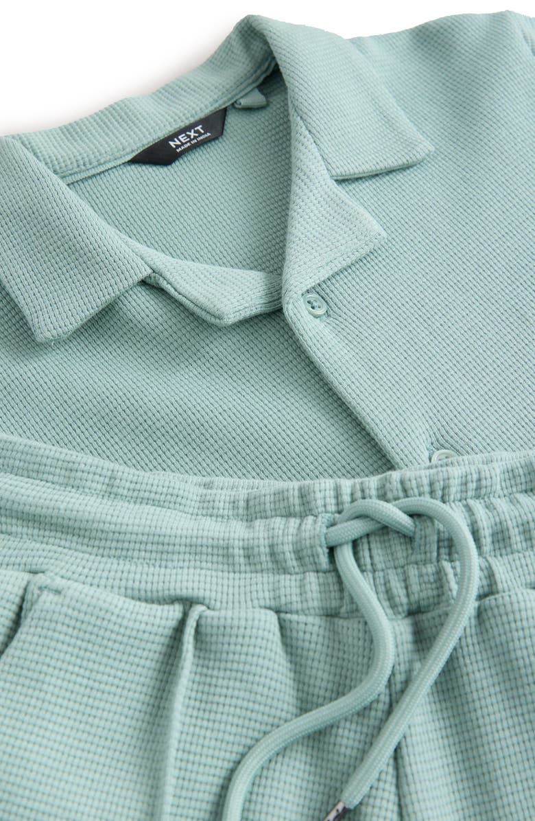 NEXT Kids' Waffle Knit Short Sleeve Cotton Button-Up Shirt & Shorts Set, Alternate, color, 