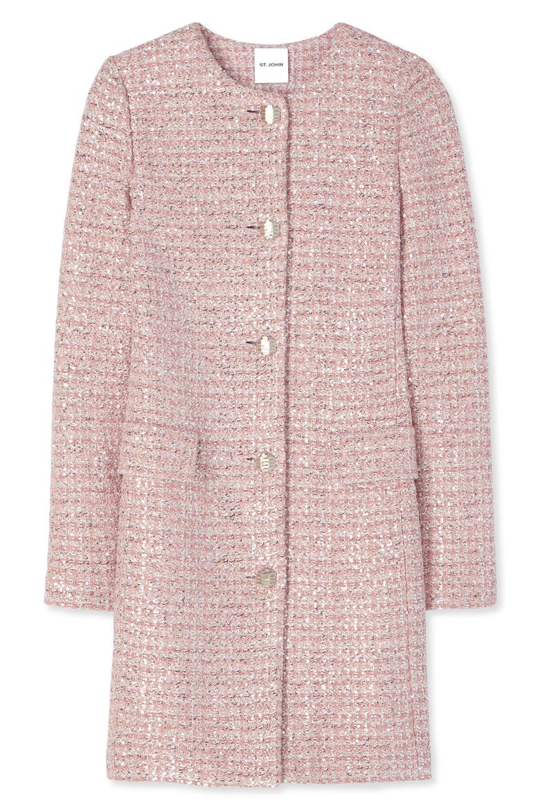 Sequin Plaid Tweed Knit Jacket, Alternate, color, PINK/ ROSE MULTI