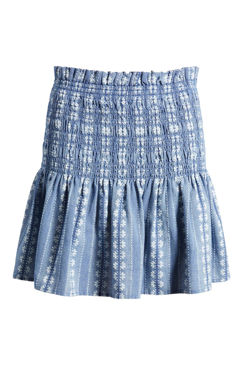 Embroidered Smocked Cotton Miniskirt, Alternate, color, BLUE- WHITE BARI FLORAL STRIPE