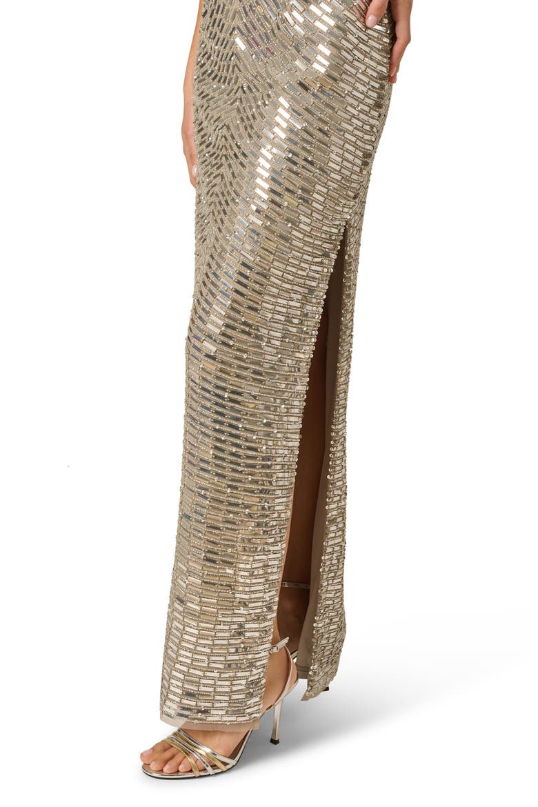 Beaded Open Back Gown, Alternate, color, SILVER