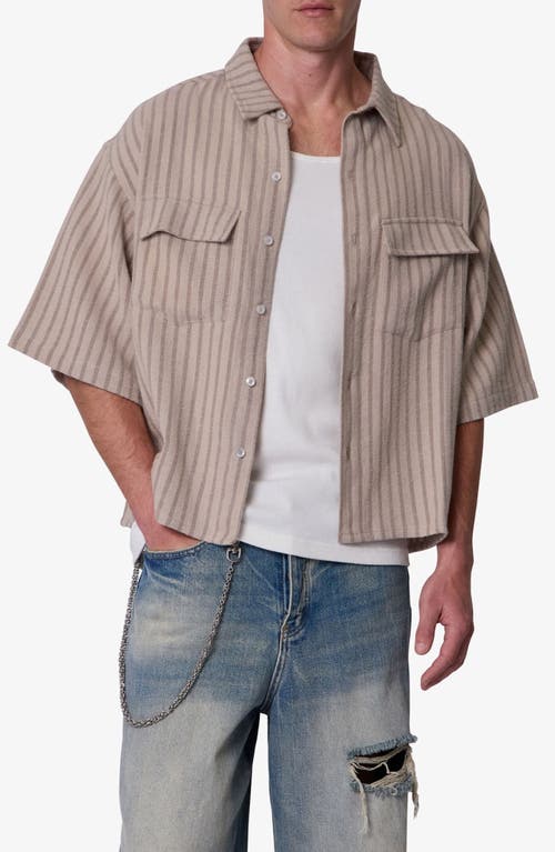 Mnml Stripe Crop Boxy Short Sleeve Button-up Shirt In Brown