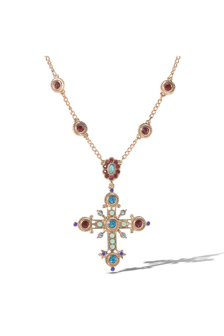 Crystal Gold-Tone Cross Pendant Necklace, Main, color, Gold