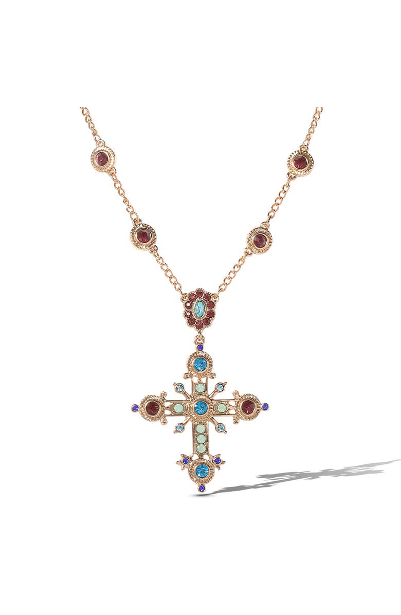Jessica Simpson Crystal Gold-Tone Cross Pendant Necklace, Main, color, Gold