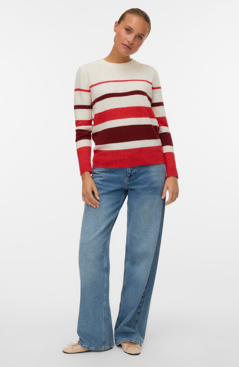 VERO MODA Plaza Colorblock Crewneck Sweater, Alternate, color, Birch Stripes W. Syrah