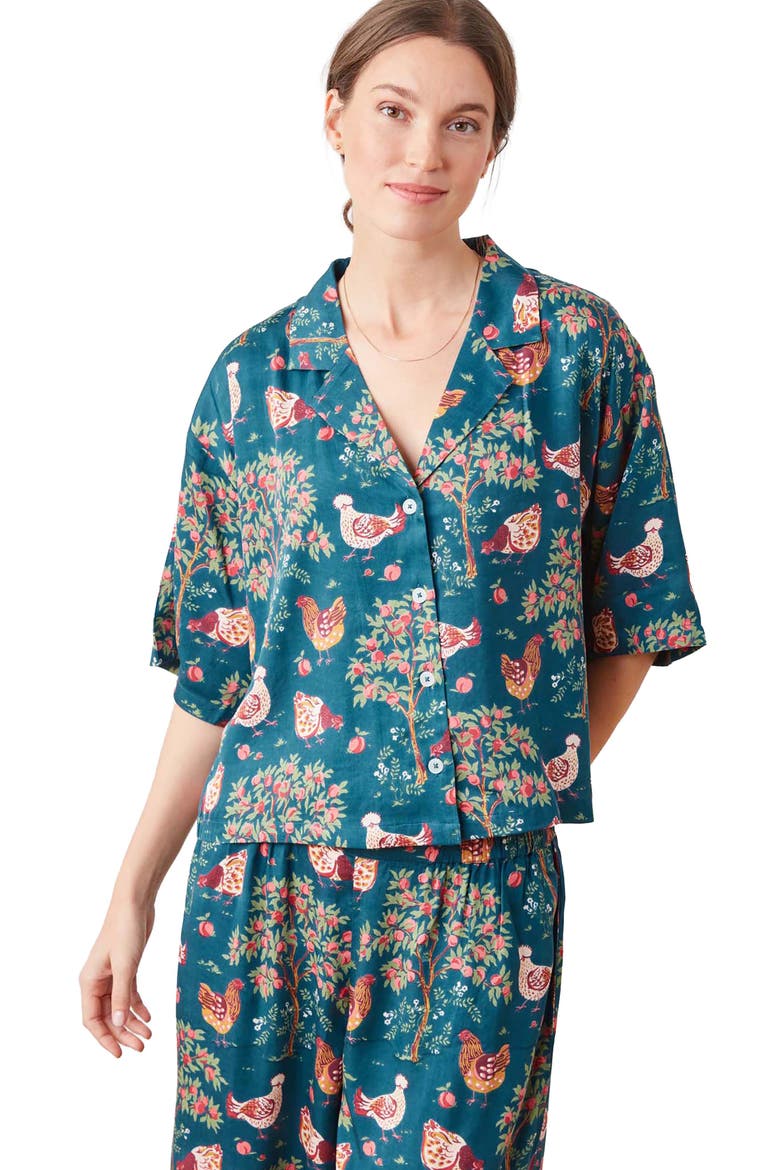 Wildest Dreams Chicken Satin Pajamas, Alternate, color, NAVY