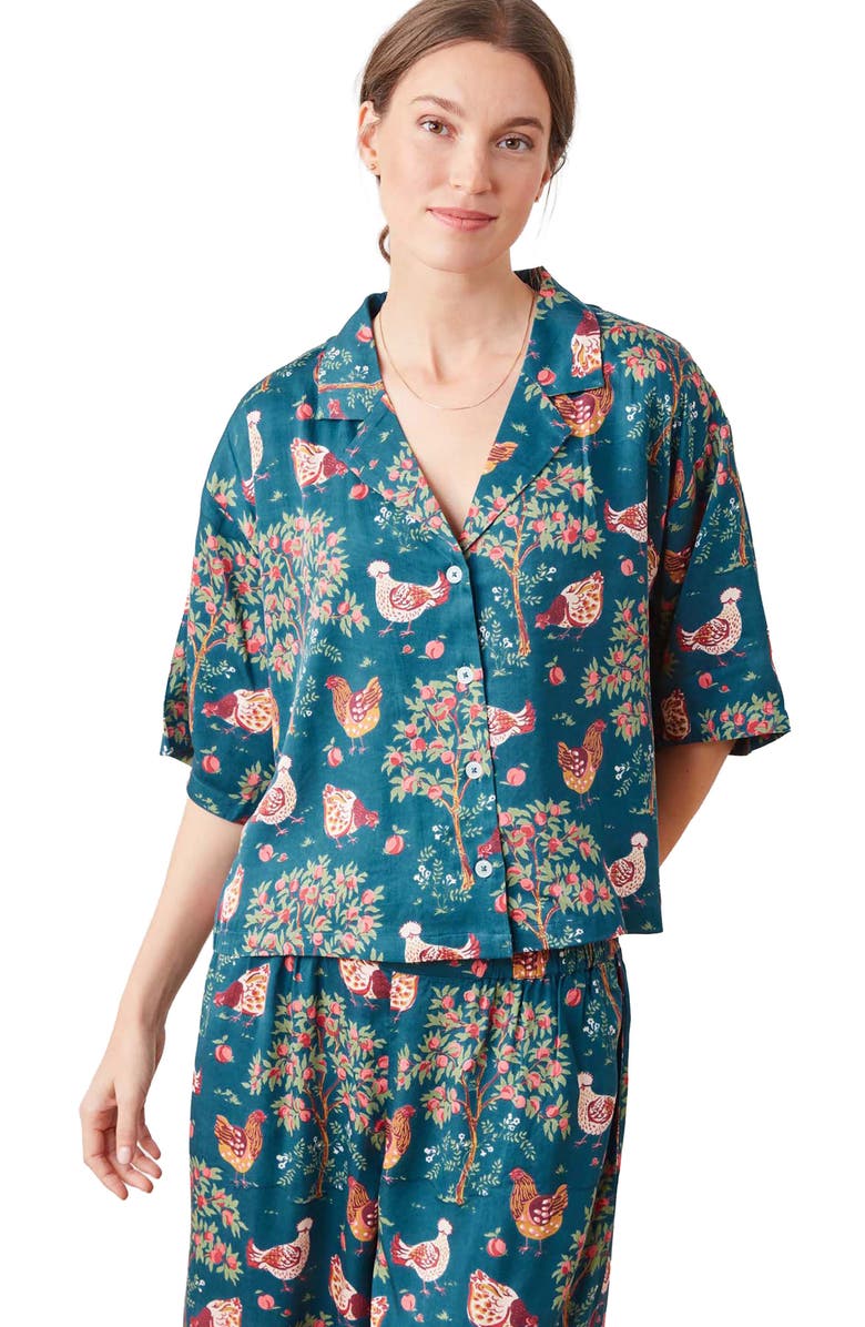 Printfresh Wildest Dreams Chicken Satin Pajamas, Alternate, color, Navy
