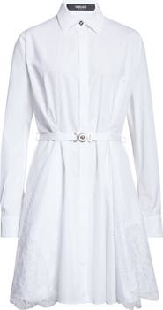 Versace Belted Long Sleeve Cotton Poplin Shirtdress