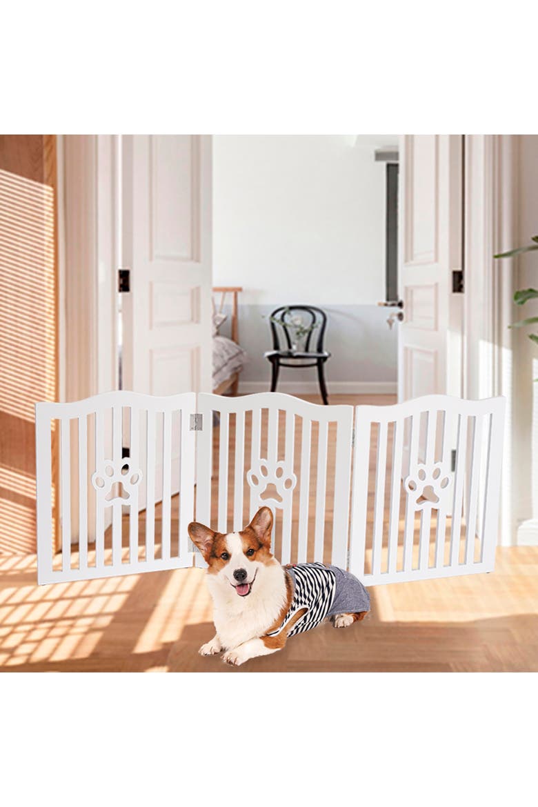 Wooden Free Standing Pet Gate for Small Dogs and Cats, Alternate, color, Multicolored