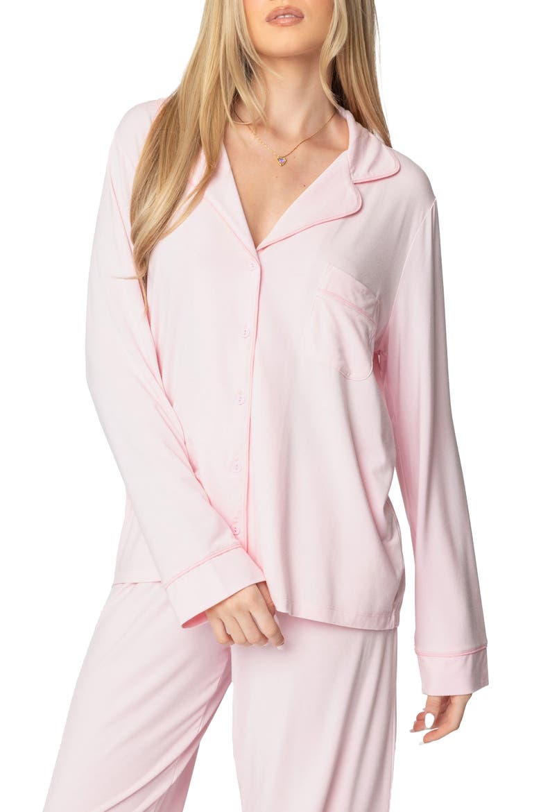 Jeanette Button-Up Pajama Top, Main, color, LIGHT-PINK