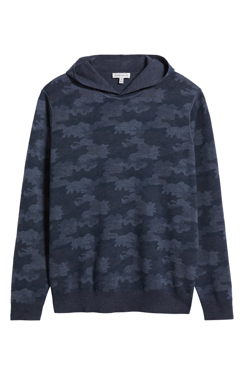 Peter Millar Camouflage Reversible Merino Wool Hoodie Sweatshirt, Alternate, color, Blue Haze