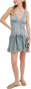 Free People Lace Trim Satin Mini Slipdress