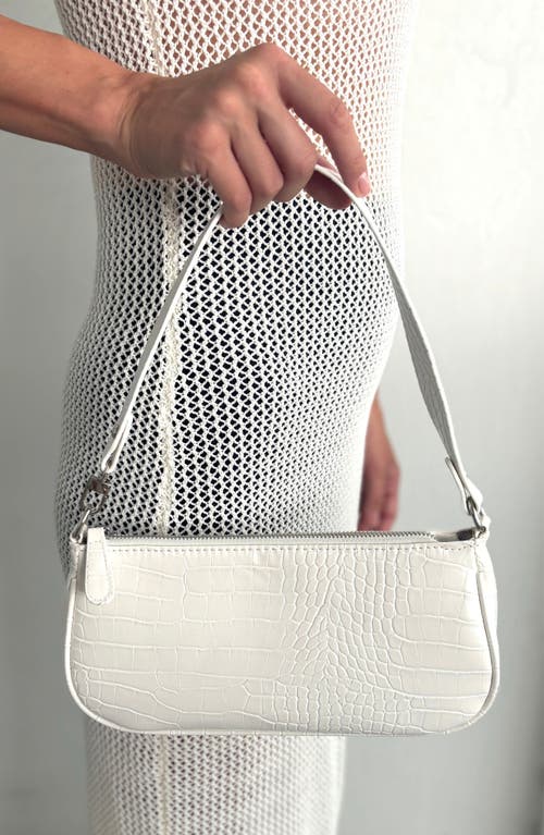 Adornia Croc Embossed Shoulder Bag In White