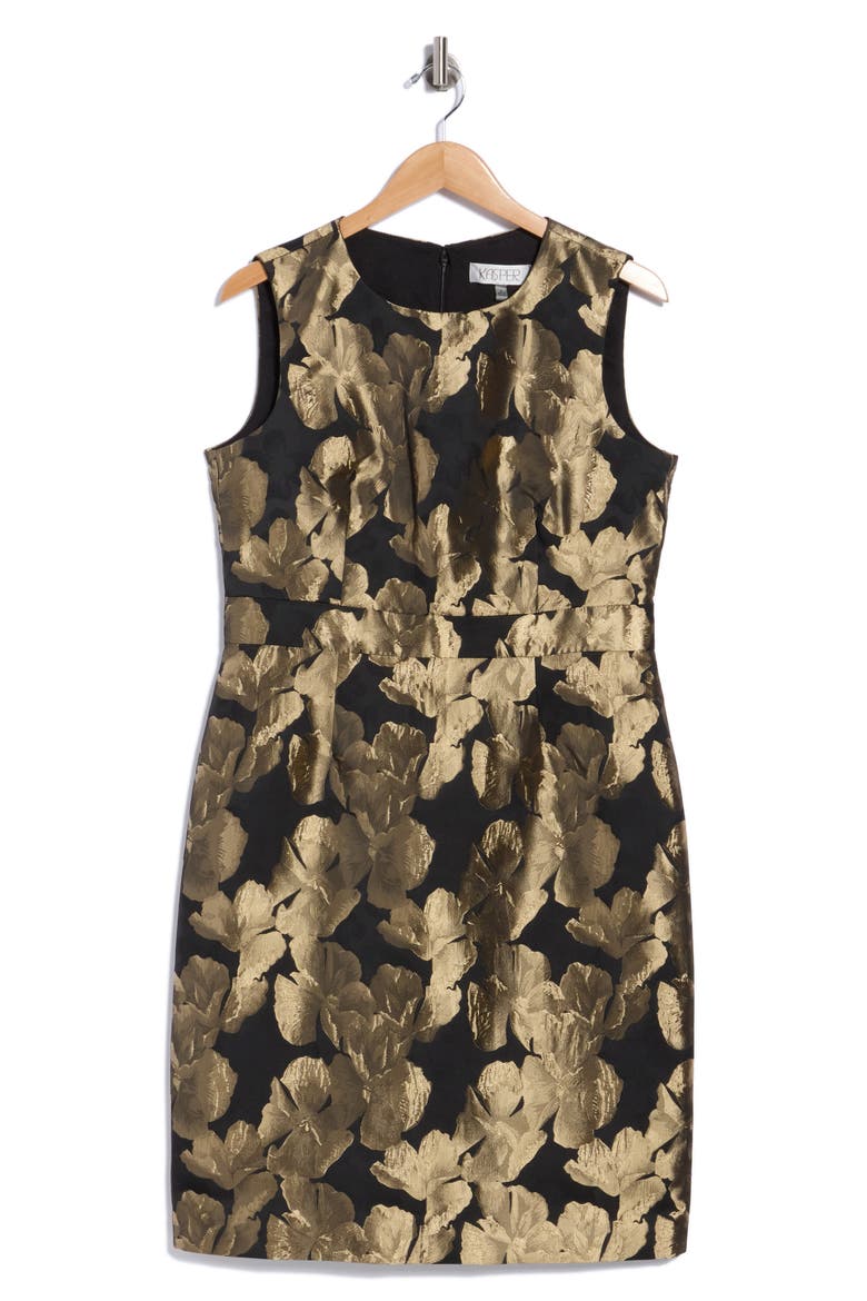 Floral Waistband Sheath Dress, Main, color, GOLD/ BLACK