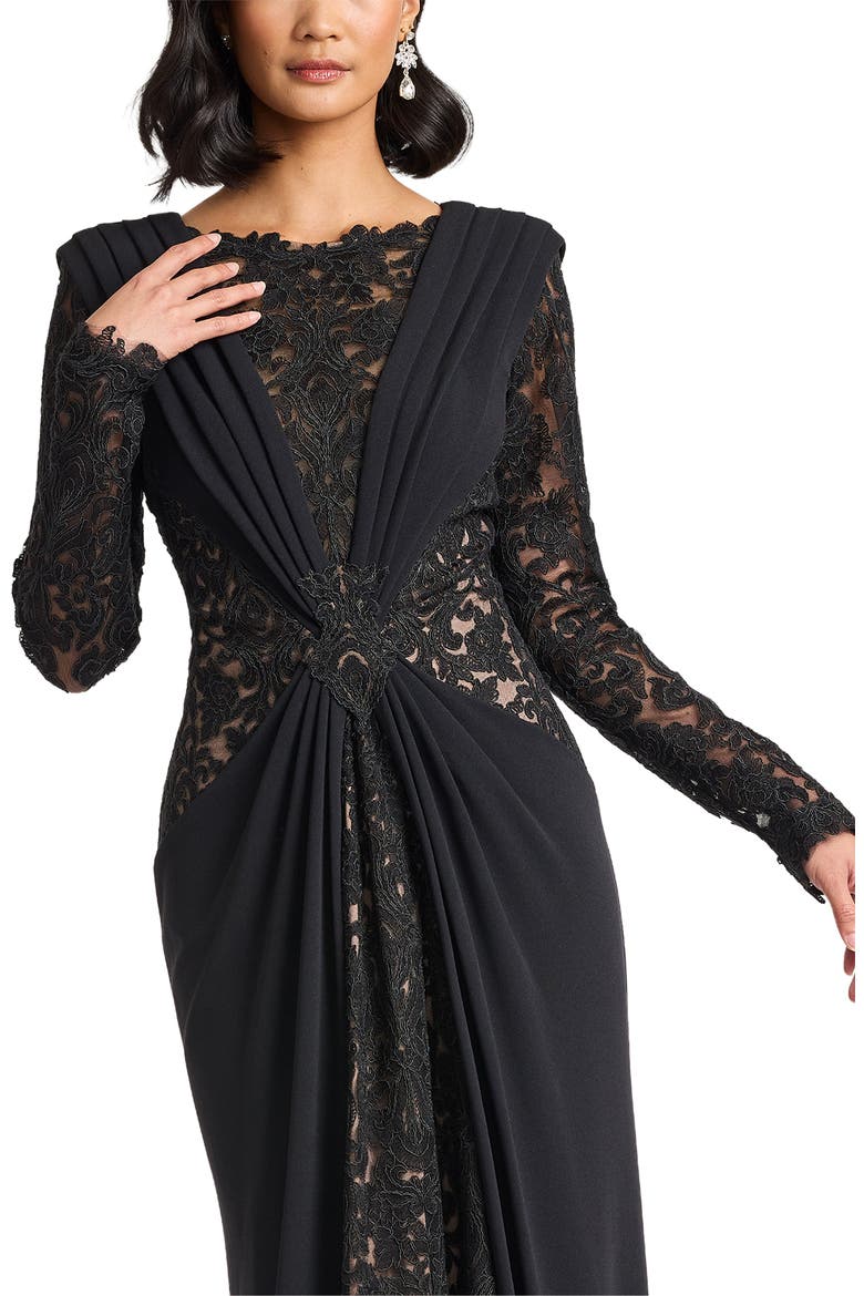Mixed Media Long Sleeve Body-Con Gown, Alternate, color, BLACK