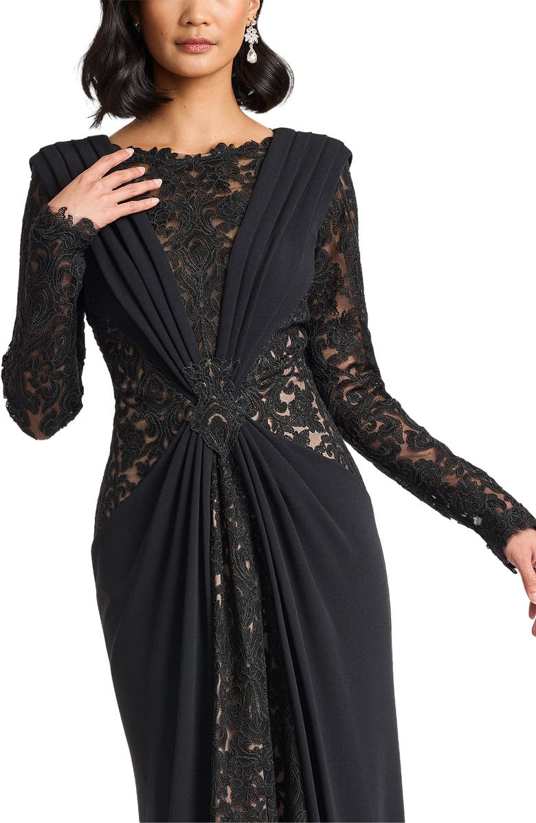 Tadashi Shoji Mixed Media Long Sleeve Body-Con Gown, Alternate, color, Black