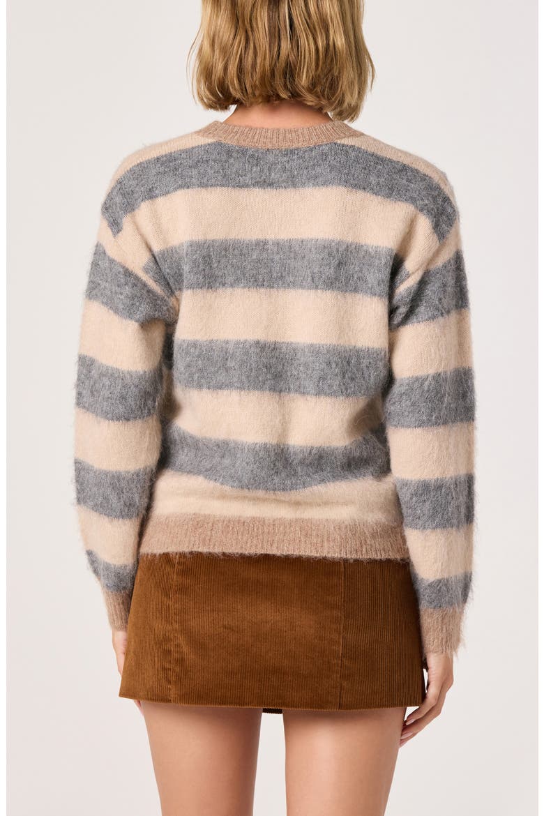 Fuzzy Stripe Crewneck Sweater, Alternate, color, GREY TAN
