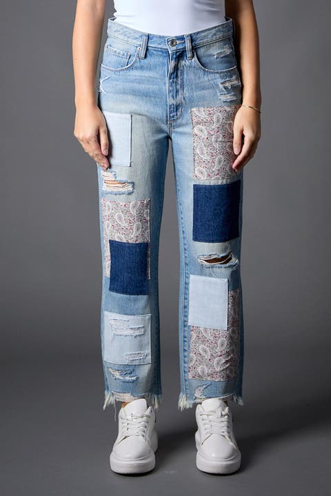 Paisley Patchwork Straight Leg Jeans