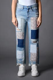 BLUE REVIVAL Paisley Patchwork Straight Leg Jeans