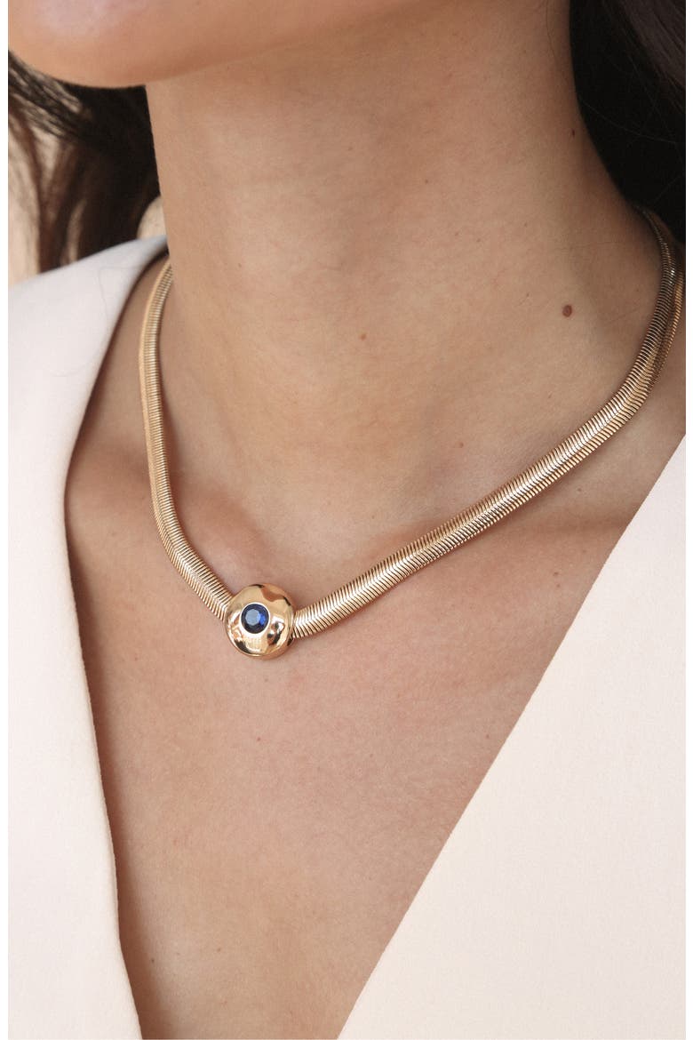 Crystal Disc Pendant Herringbone Chain Necklace, Alternate, color, SAPPHIRE