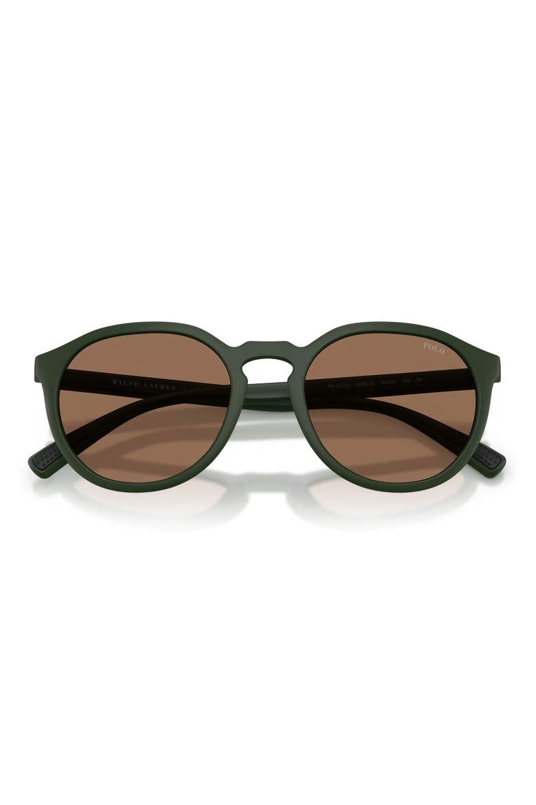 53mm Round Sunglasses, Alternate, color, MATTE DARK GREEN / DARK BROWN