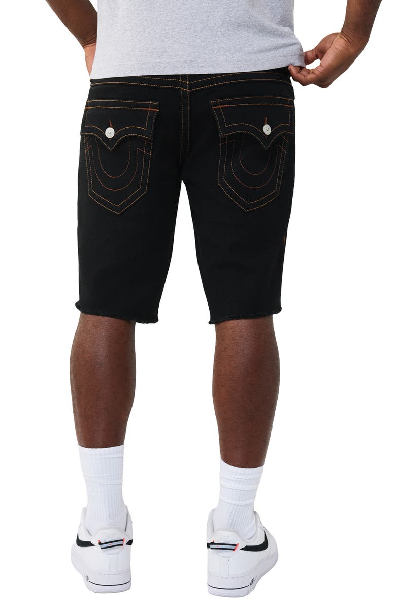 True Religion Ricky Frayed Hem Snap Flap Straight Denim Shorts, Alternate, color, Black Rinse