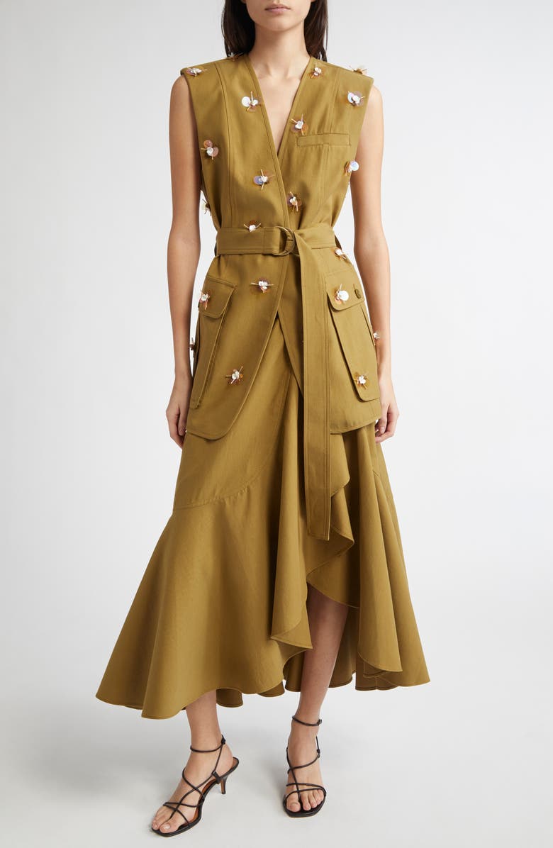 Ulla Johnson Sabina Cascasde Ruffle Cotton Blend Skirt, Alternate, color, Lichen