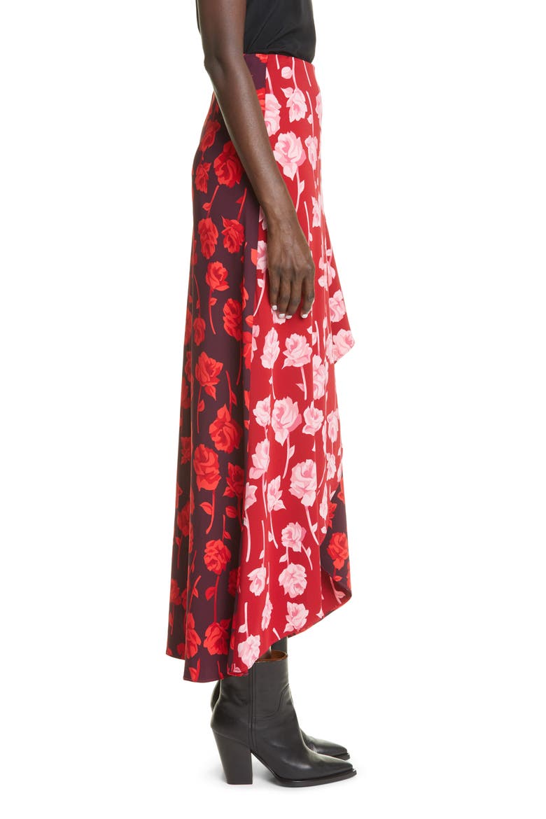 Floral Print High Low Tulip Skirt, Alternate, color, CARDINAL/ AUBERGINE