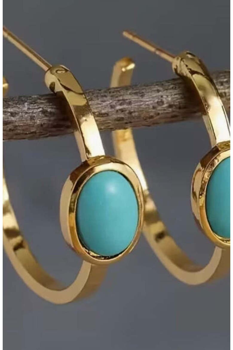 Turquoise Oval Mini Hoops, Alternate, color, Blue-Green