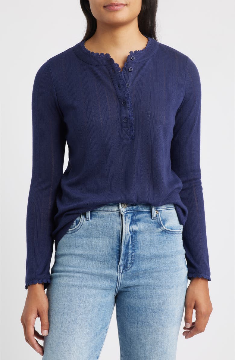 GIBSONLOOK Ava Lace Henley Top, Main, color, Evening Blue