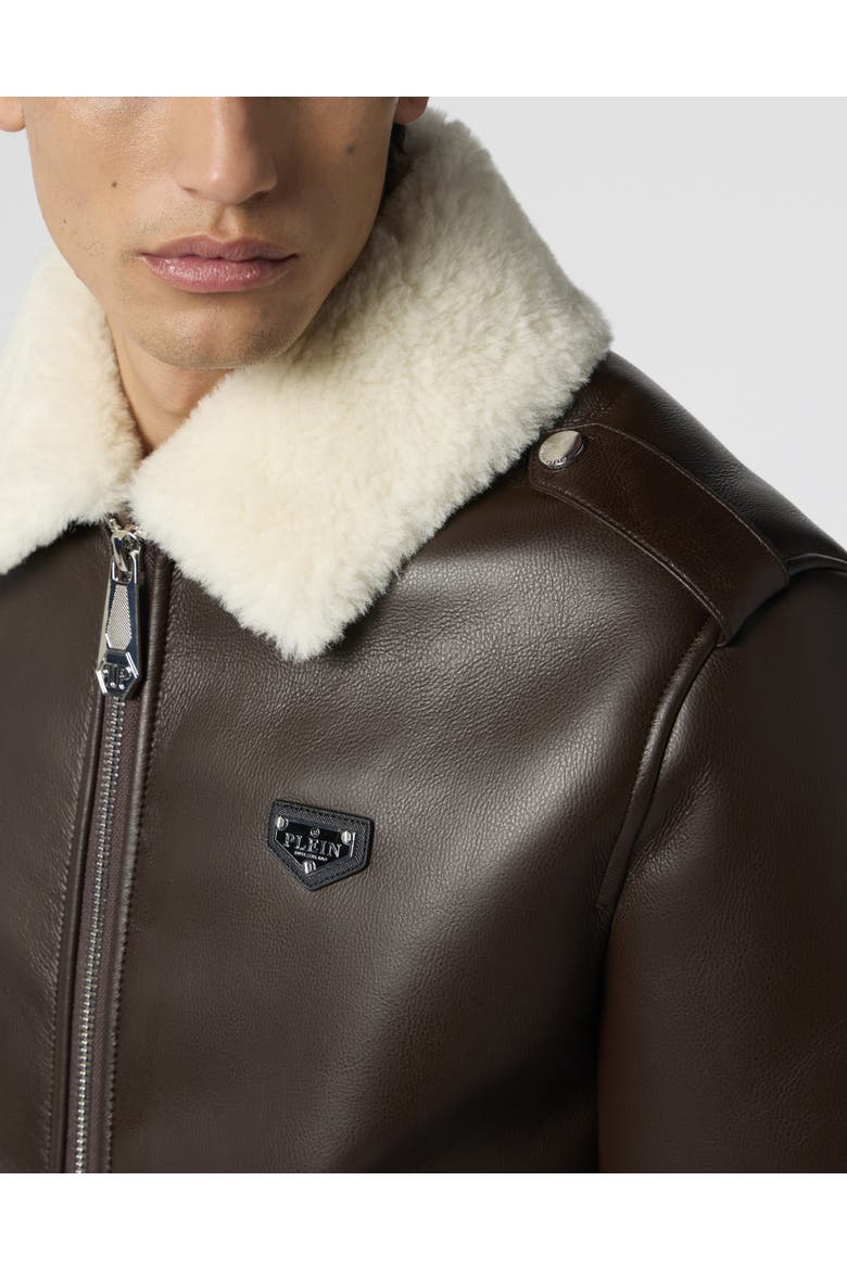 Eco Shearling Aviator Jacket Men, Alternate, color, brown